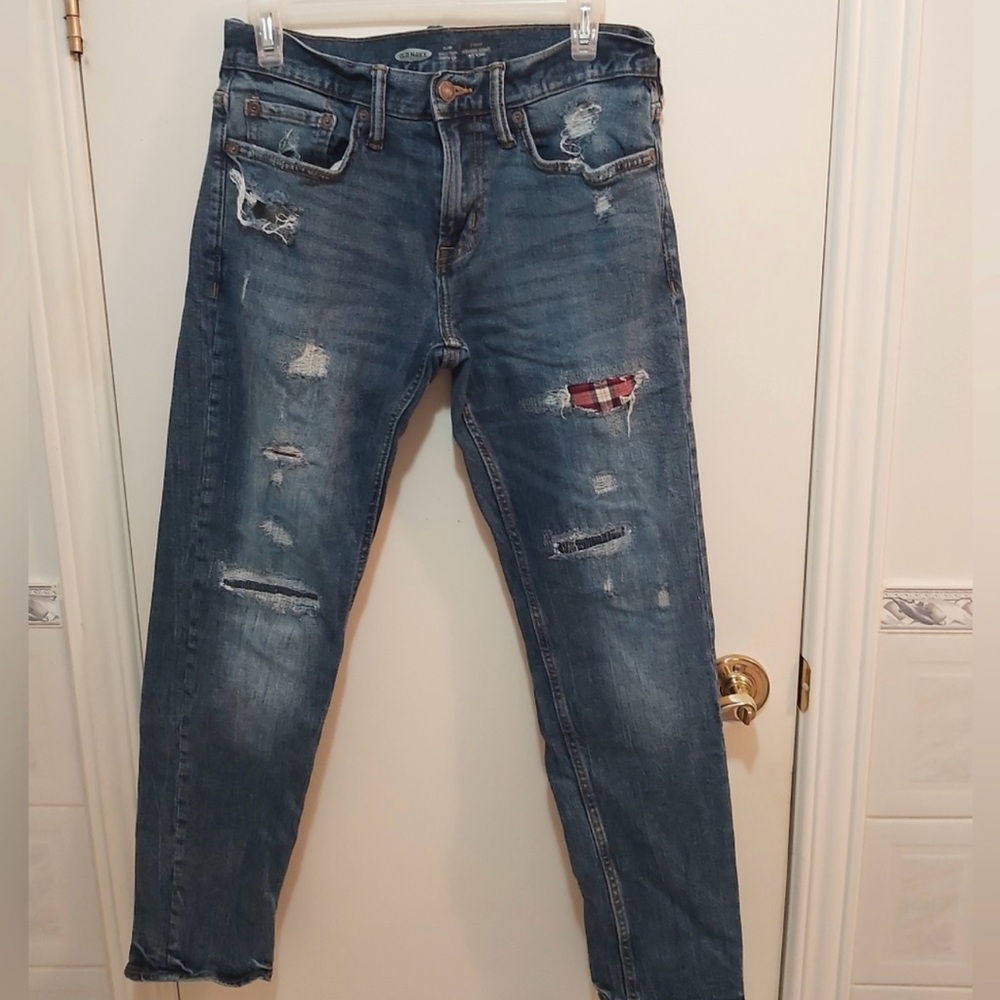 Old Navy Size 29 Slim Distressed Patched Jeans
